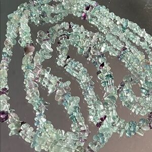 Natural Fluorite Chip Necklace 25" Opera Length - Pastel Green, Blue & Lavender